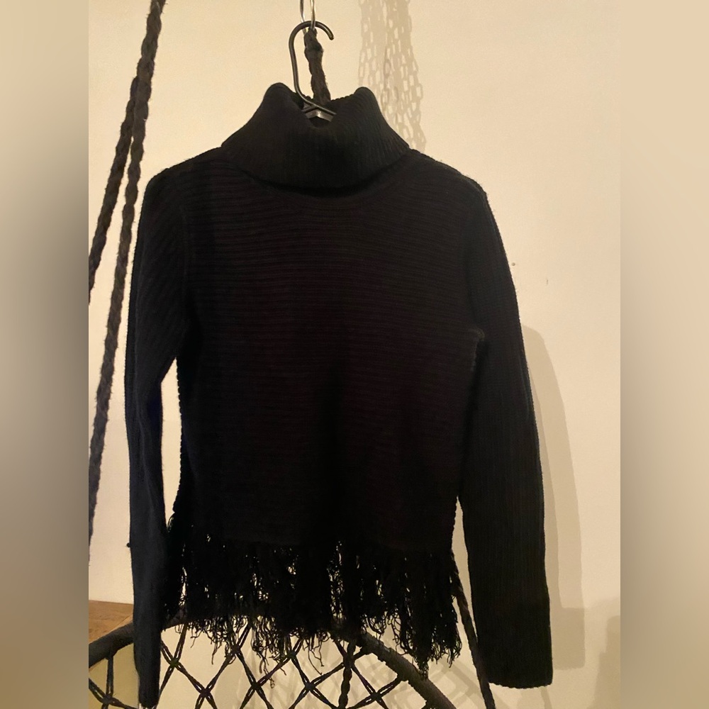 Michael Kors Black Turtleneck Sweater with Fringe